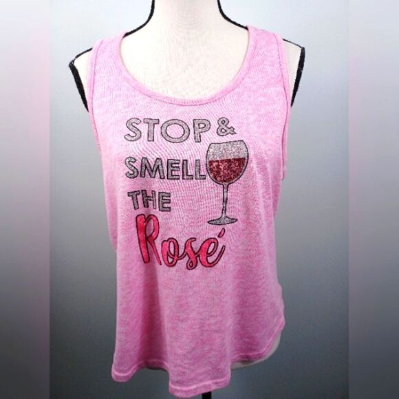 🍎5/25 PJ COUTURE Knit Tank Top Glitter Graphic Pink Relaxed Lounge - Picture 1 of 8